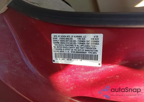 2006 Honda Odyssey Touring из США, поврежденный, VIN 5FNRL38866B096267